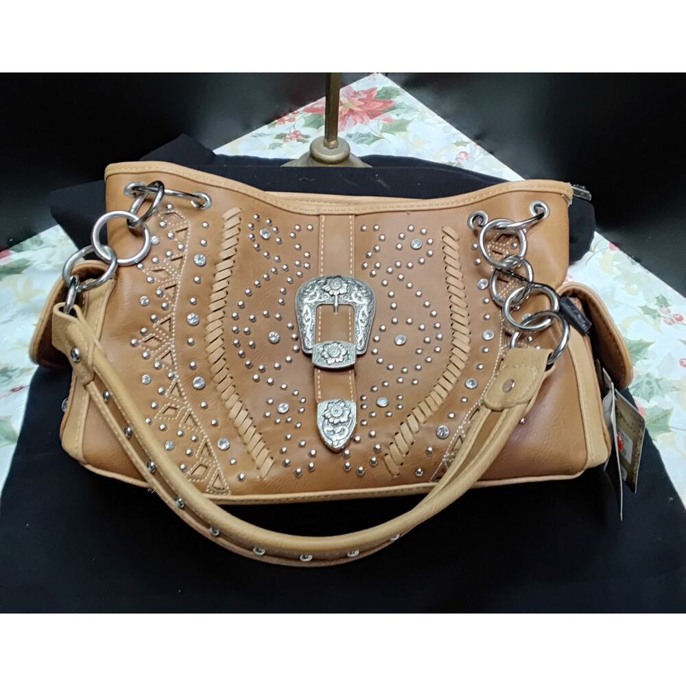 Montana West Concealed Carry Gun Western LEATHER PURSE New with Tags Tan - Picture 8 of 8